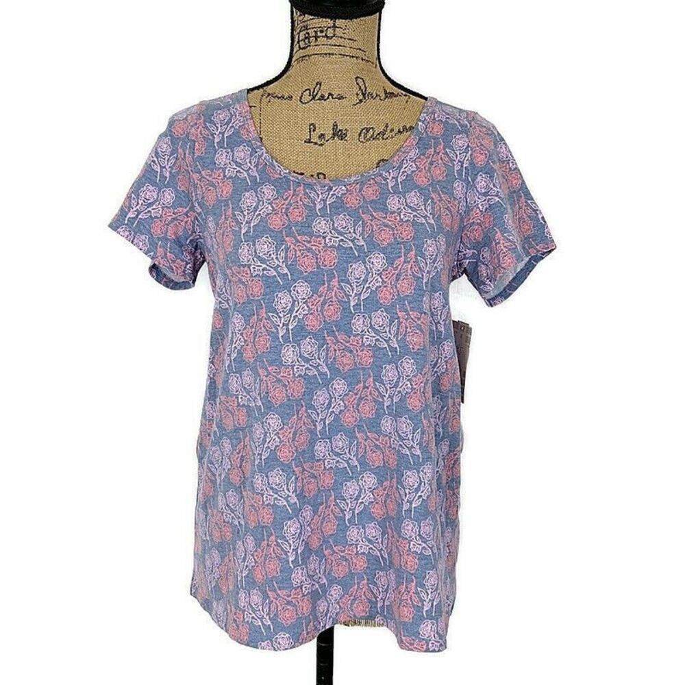 💥5/$25 NWT LulaRoe Womens XS Classic T Shirt Pink Floral Short Slv Scoop Neck
